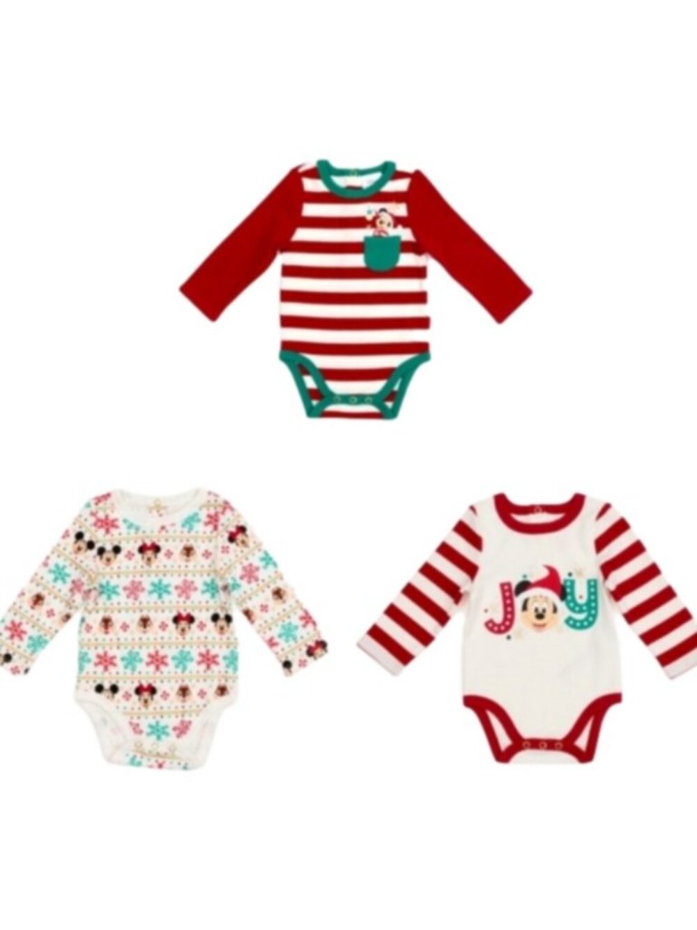 Disney Mickey Mouse + Friends Holiday Bodysuits, Boxed Set of 3, 3-6 months